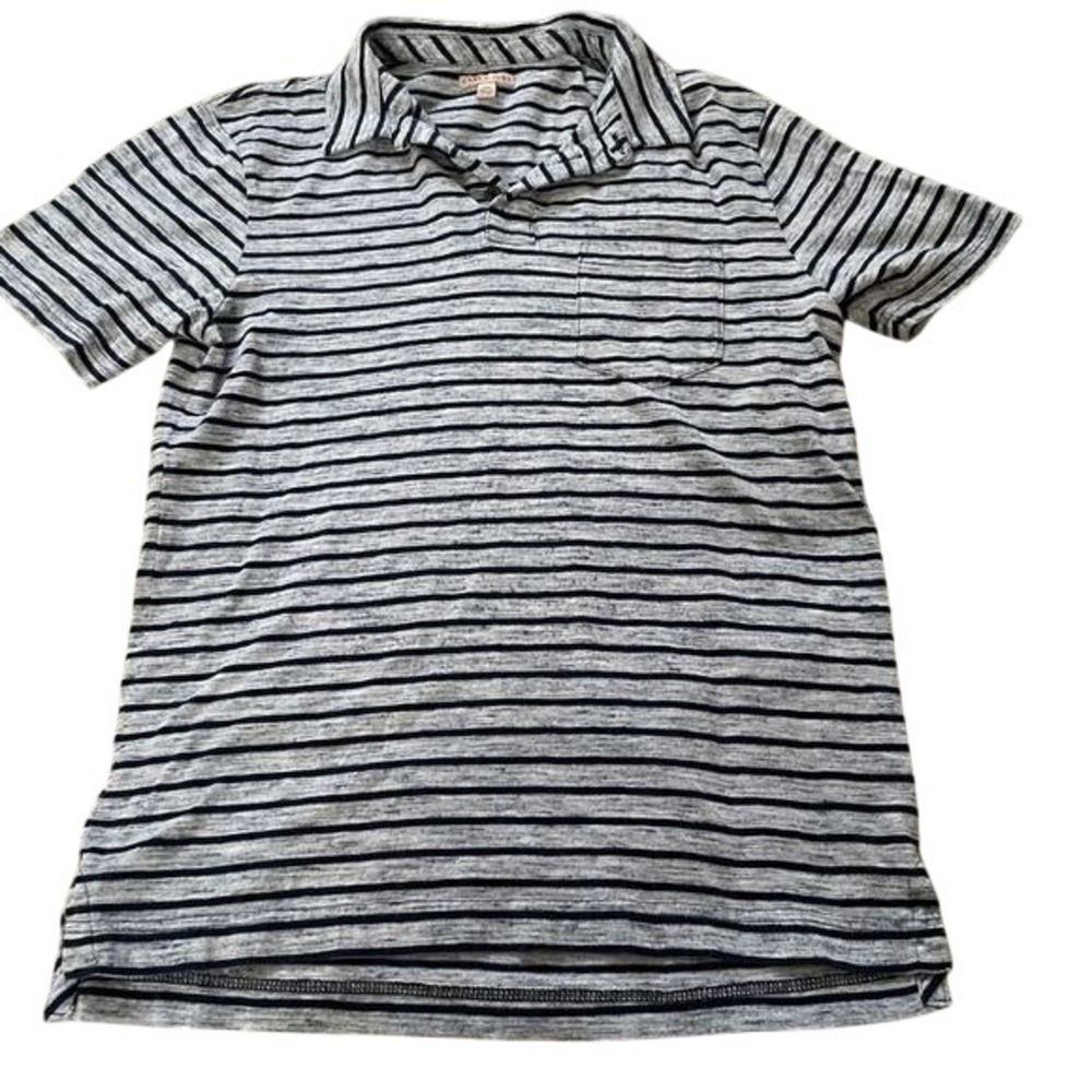 Cape Juby Mens Striped Polo Shirt Grey‎ Navy Blue Short Sleeve Pocket Size Small